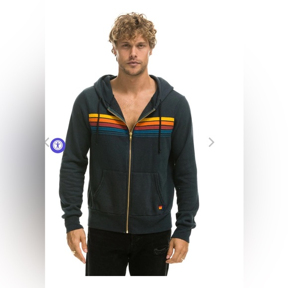 NWOT Charcoal Aviator Nation 5 Stripe Zip-Up Hoodie - Picture 2 of 8